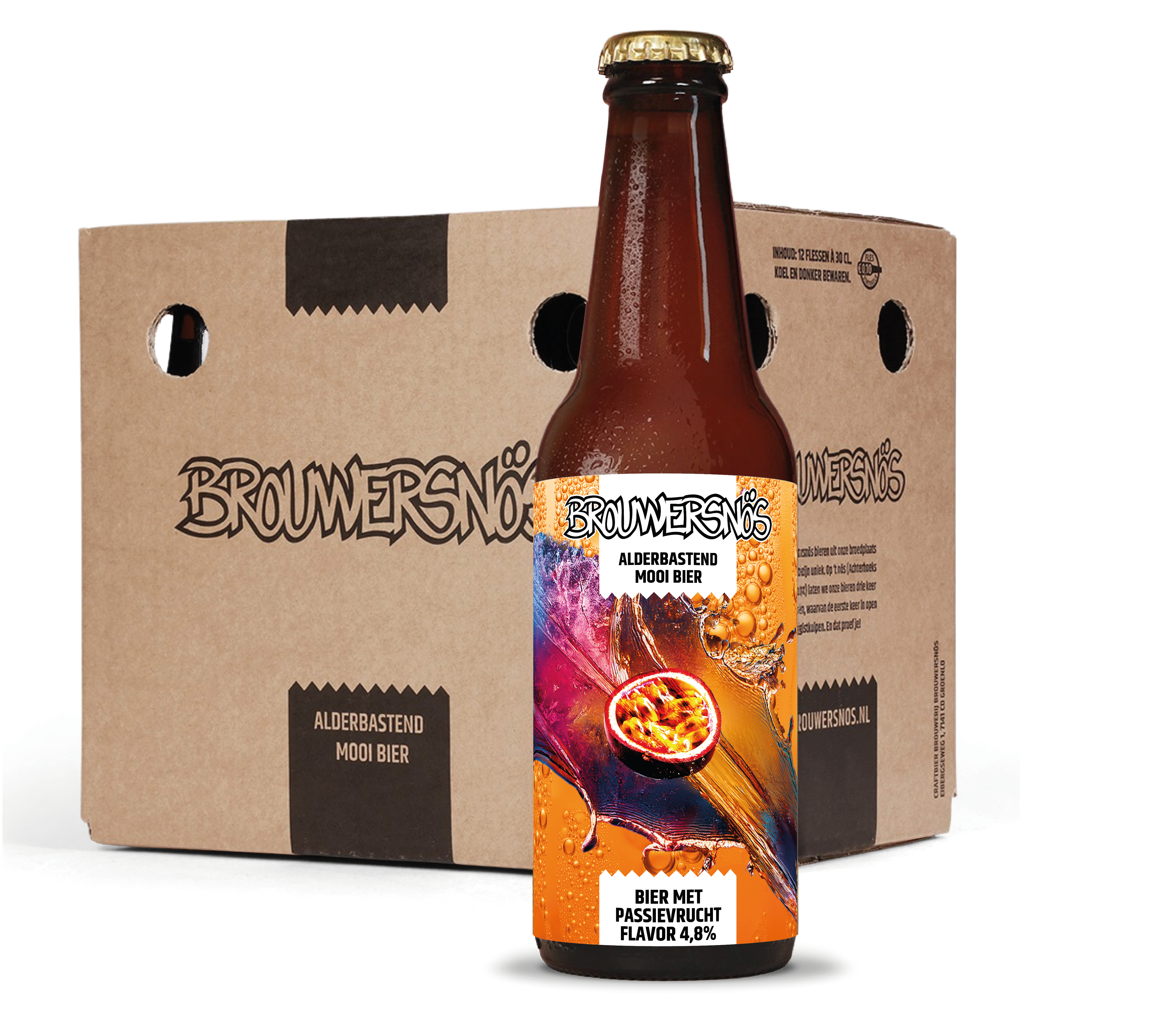 Packshot fles met doos passievrucht